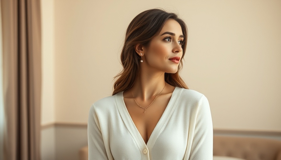Elegant woman in a cosy bridal cardigan adorned with pearls.