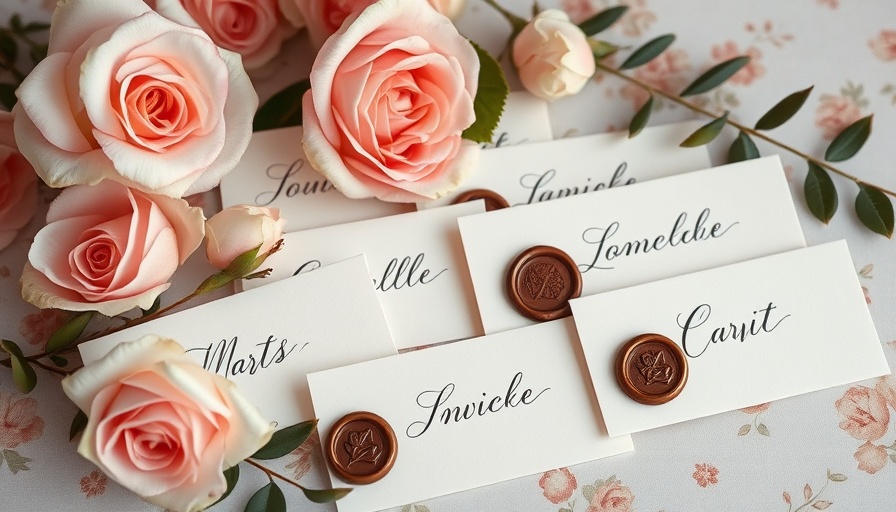 Elegant wedding calligraphy in Ireland with roses and gold accents.