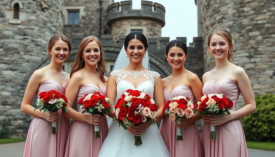 Elegant wedding photo at Castle Leslie with bride and bridesmaids holding vibrant bouquets.