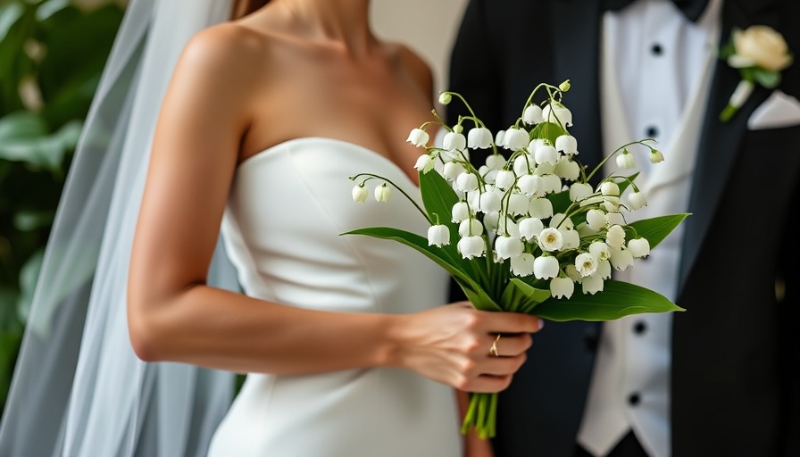 Elegant bride with small white lilies bouquet, intimate wedding moment.