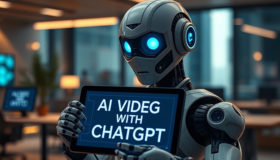 Create Stunning AI Videos with ChatGPT: Robot holding tablet displaying course info.