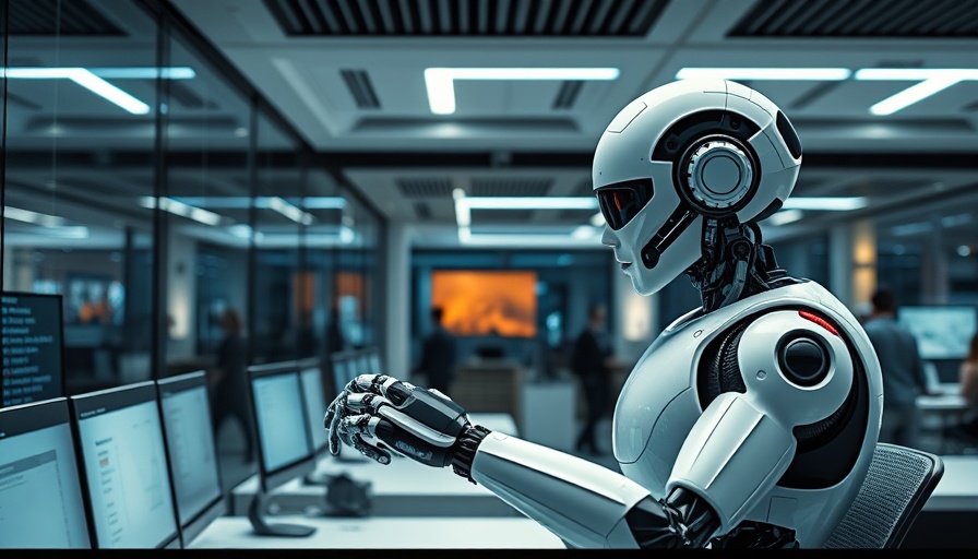 AI Job Market Impact: Futuristic office with human and robot collaboration.