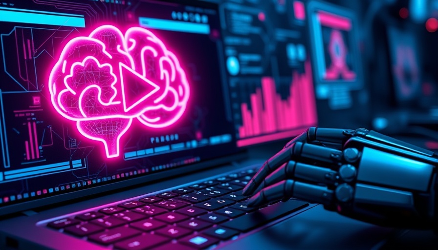 Futuristic AI video creation digital illustration with neon elements.