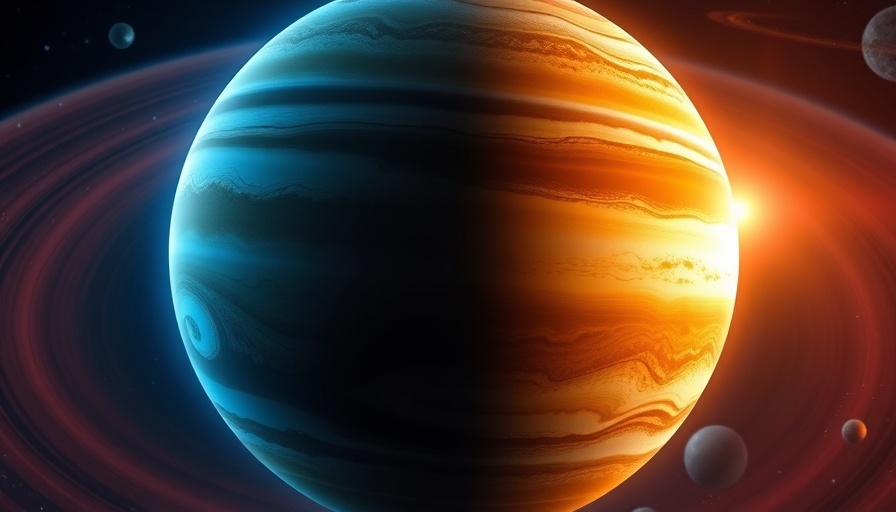 Illustration of extreme jet streams on giant planets with colored bands.