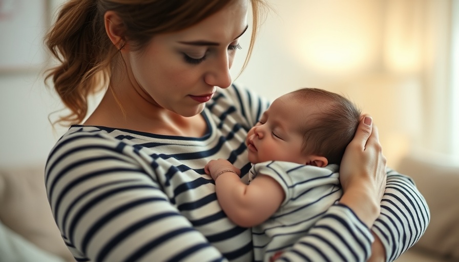Mother holding sleeping infant, highlighting care and rest.