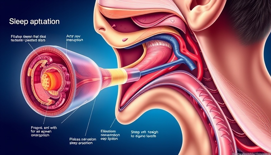 Anatomical diagram showing airway obstruction in sleep apnea.
