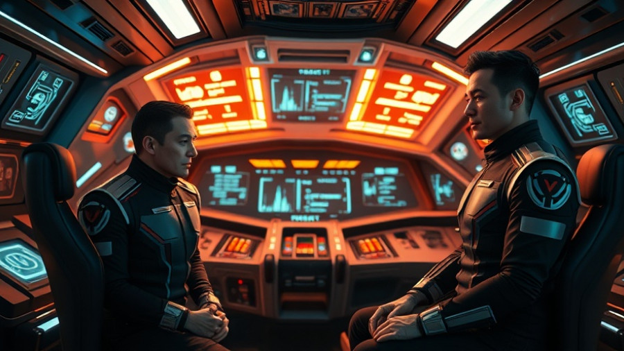 Star Trek crew in futuristic spaceship cockpit, engaging with displays.