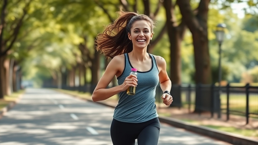 Is running better than walking for belly fat: Woman jogging in park, smiling.
