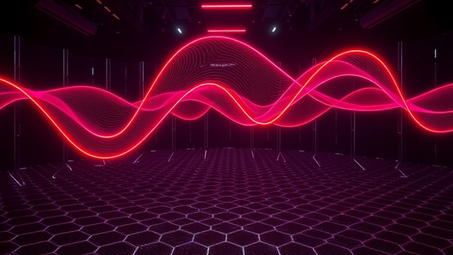 Futuristic waveforms illustrating quantum computing concepts.