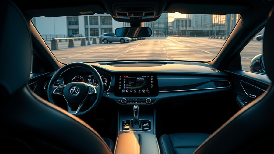 Modern car interior with clear dashboard display, parked.