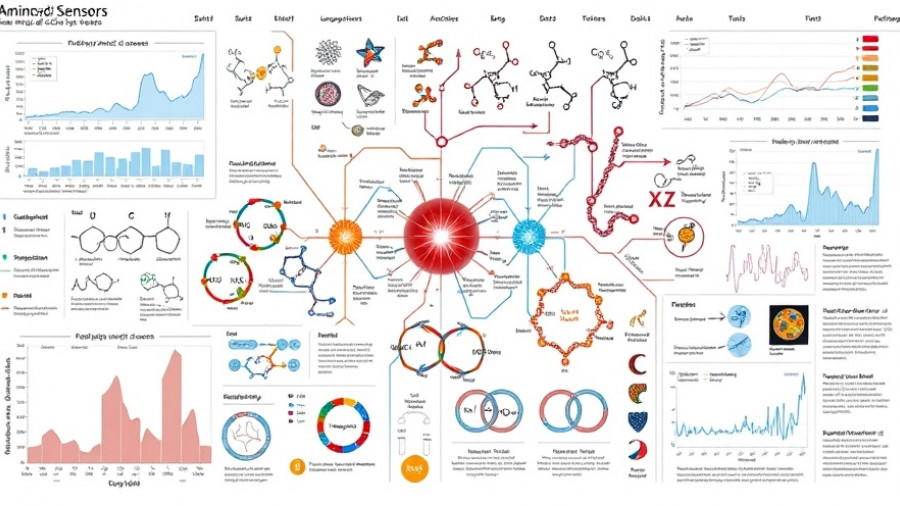 Detailed scientific diagram of glowing amino acid sensors