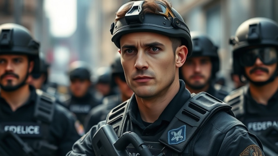 AI-Powered Surveillance Trucks concept with federal agents in gear outdoors.