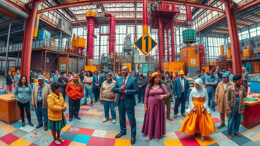 Abstract collage of industrial and urban scenery in a surreal style