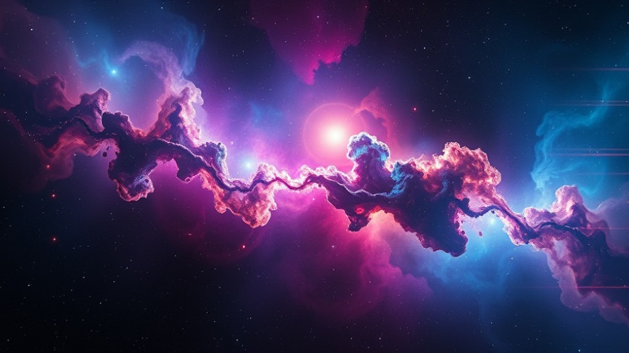 Dark matter coloring light in vibrant cosmic scene.