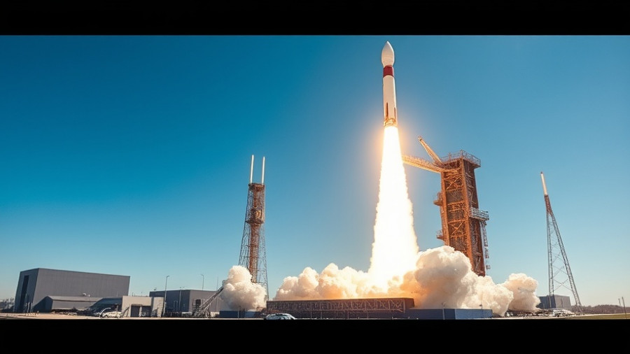 Sleek reusable rocket launching from modern facility.