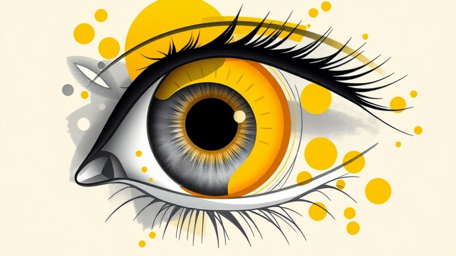 Artistic eye cross-section depicting RNA modifications in retinal cells