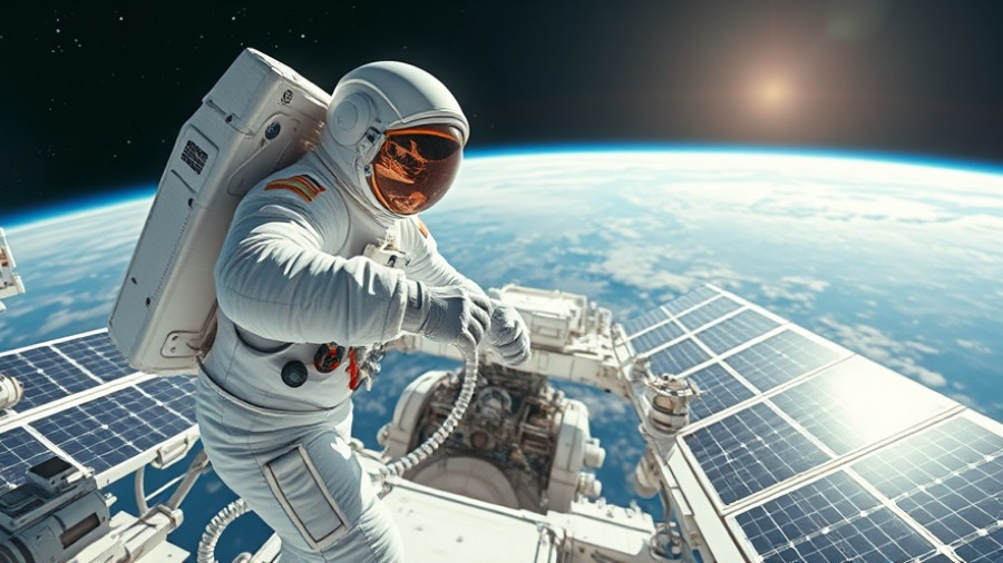 Astronaut conducting space maintenance, showcasing space innovation.