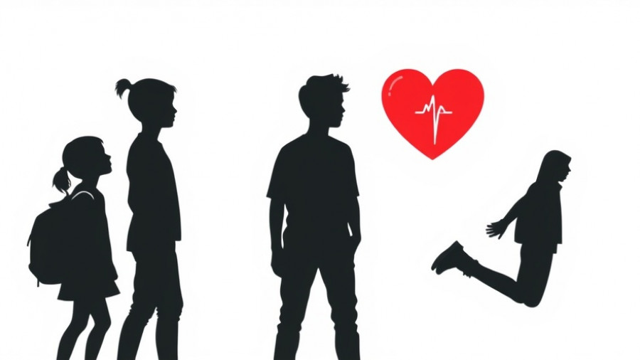 Heart health focus from adolescence to young adult, simple graphic.