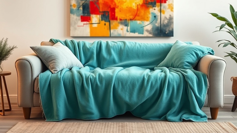 Cozy sofa with turquoise blanket for ways to beat the winter blues.