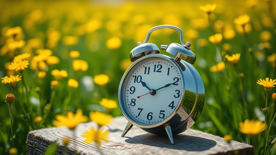 Classic alarm clock in field depicting Daylight Saving Time sleep adjustment.