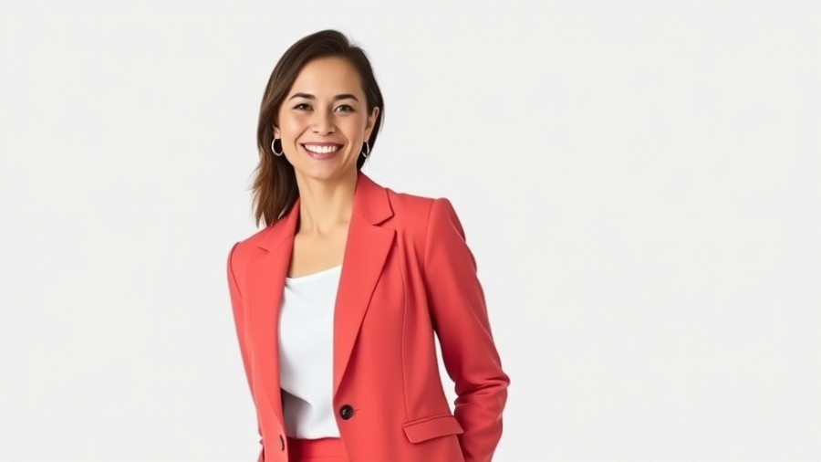 AI in Risk Management professional woman smiling in coral blazer.