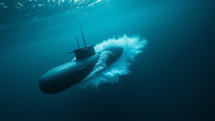 Poseidon nuclear UUV launching underwater with bubble trail.