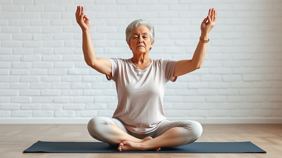Elderly woman practicing yoga indoors, focusing on balance and flexibility.