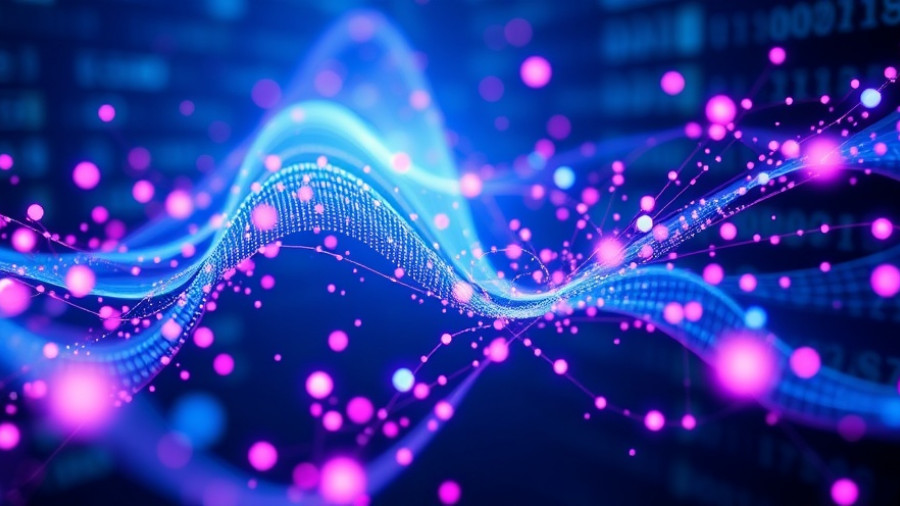 Quantum computing visualization with vibrant particles.