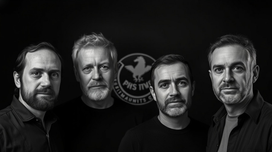 Group of four men in monochrome, representing consumer technology.