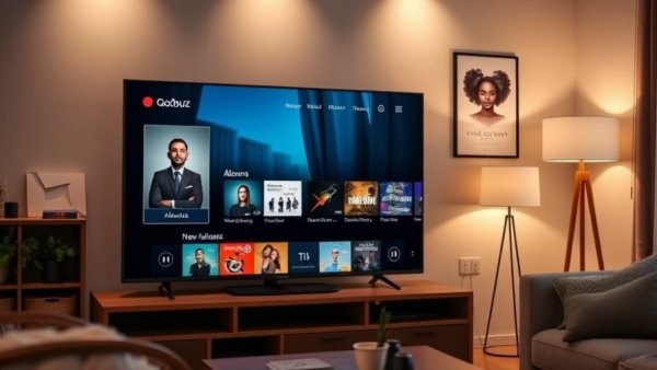 Qobuz Music Streaming on Android TV in a cozy living room.