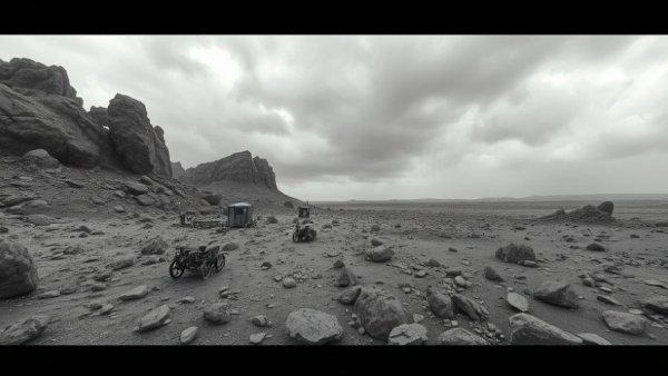 Alien landscape depicting anti-weather of Venus concept, rocky terrain.
