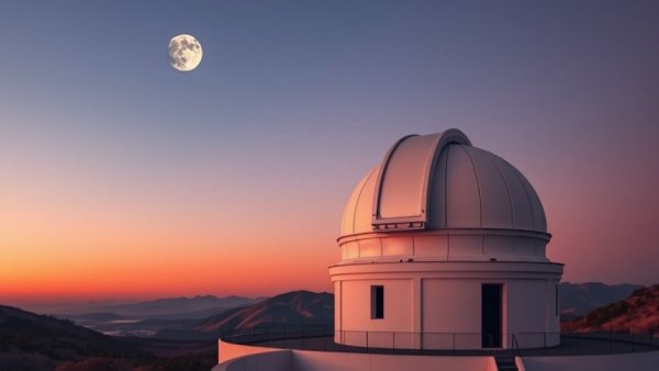 SALT Telescope South Africa at twilight with moon in background
