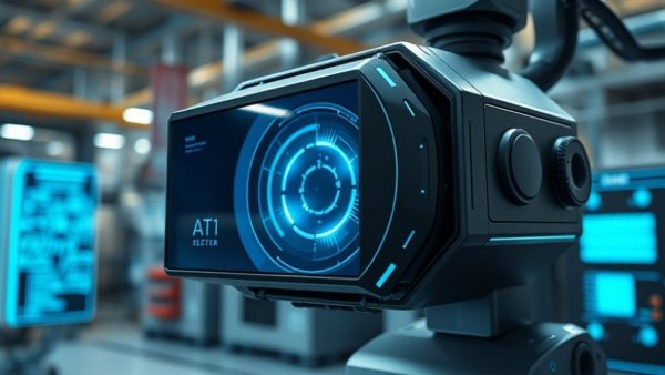 AI defect detection in a futuristic industrial setting with digital analytics.