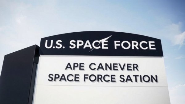 Sign for U.S. Space Force at Cape Canaveral promoting awareness.