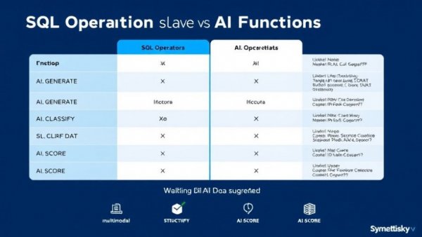 Infographic comparing SQL operators and AI functions with data foundation symbols