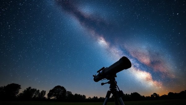 Beginner astronomy tips: Stargazing under a vibrant Milky Way with telescope ready.