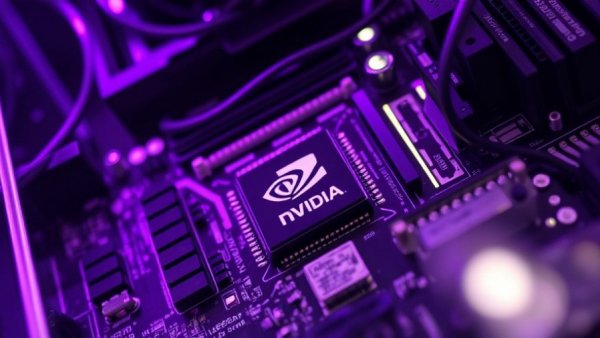 Nvidia chips on display in a tech exhibit.