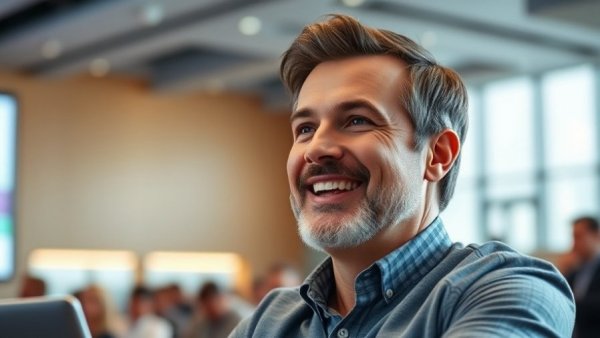 Mature man engaging in technology presentation.