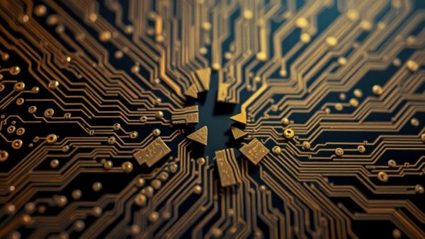 Broken circuit board representing AI governance challenges.