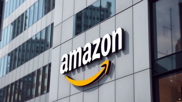 Amazon logo on building facade, illustrating Amazon's AI for Cybersecurity.