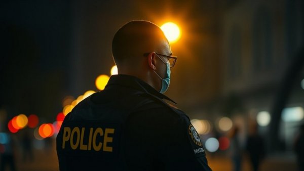 Homeland security officer in low light for ICE immigrant tracking program.