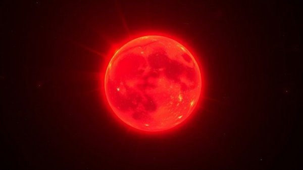 Glowing red celestial body radiating heat in space, space innovation.