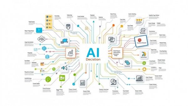 Diagram illustrating AI decision-making processes with connected concepts.