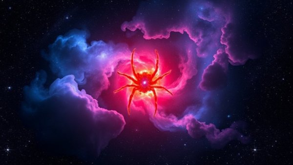 Red Spider Nebula with vibrant gas clouds and star-filled background