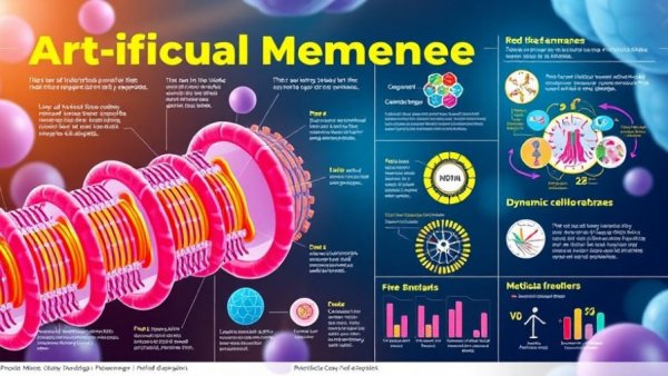 Colorful infographic on artificial membranes mimicking life-like dynamics.