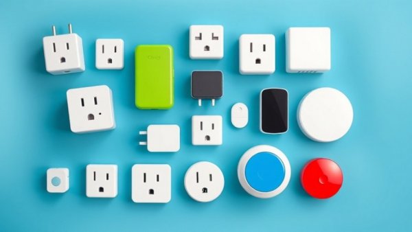 Smart home devices on blue background, showcasing technology variety.