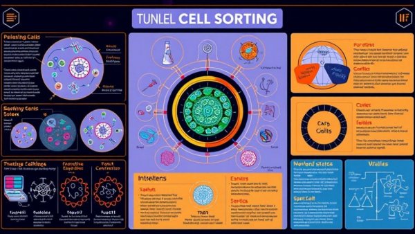 Scientific infographic of a tunable cell sorting device with diagrams and text.