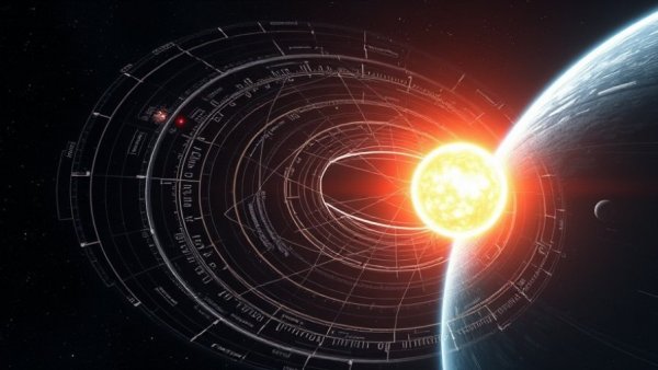 Schematic of spacecraft orbiting sun to catch undiscovered comets.