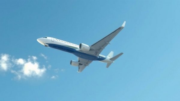 Commercial airplane in flight under clear blue skies.