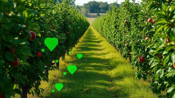 AI system identifies weeds in apple orchards with color-coded analysis.